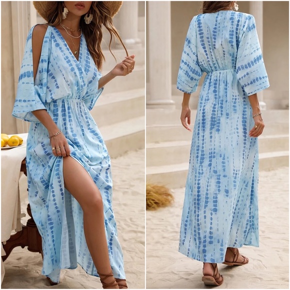 Boho Tie dye Cut out Sleeve Maxi Dress - Picture 2 of 3